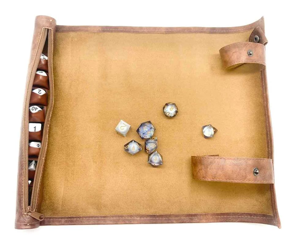 Black Faux Leather | Scroll | Dice Storage & Dice Mat