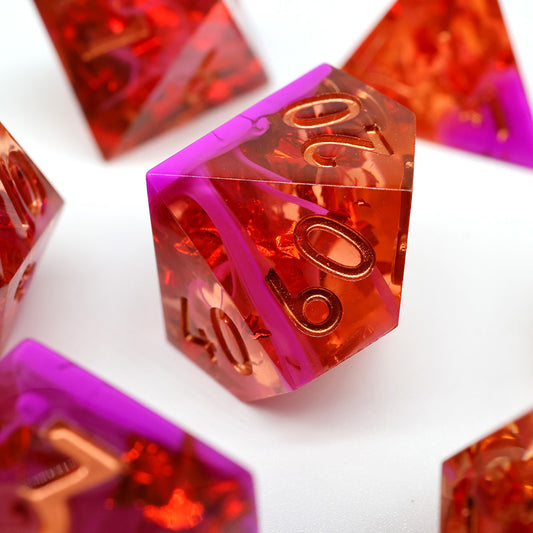 Ruby Illusion | Sharp Edge Dice | 7 Piece Set