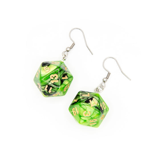 D20 Earrings | Green & Black Swirl