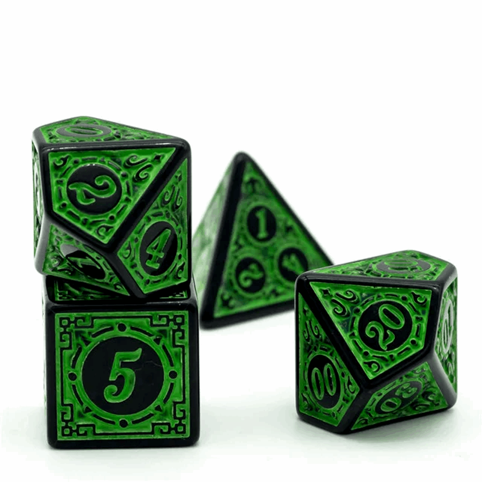 Emerald Runes | Acrylic Dice | 7 Piece Set