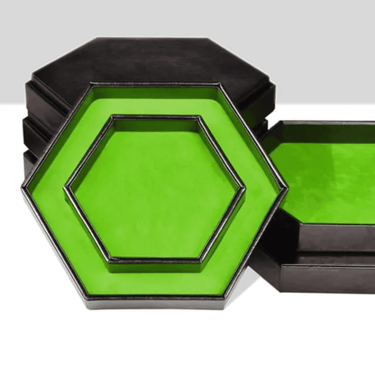 Hexagonal Dice Tray & Storage - Green Felt