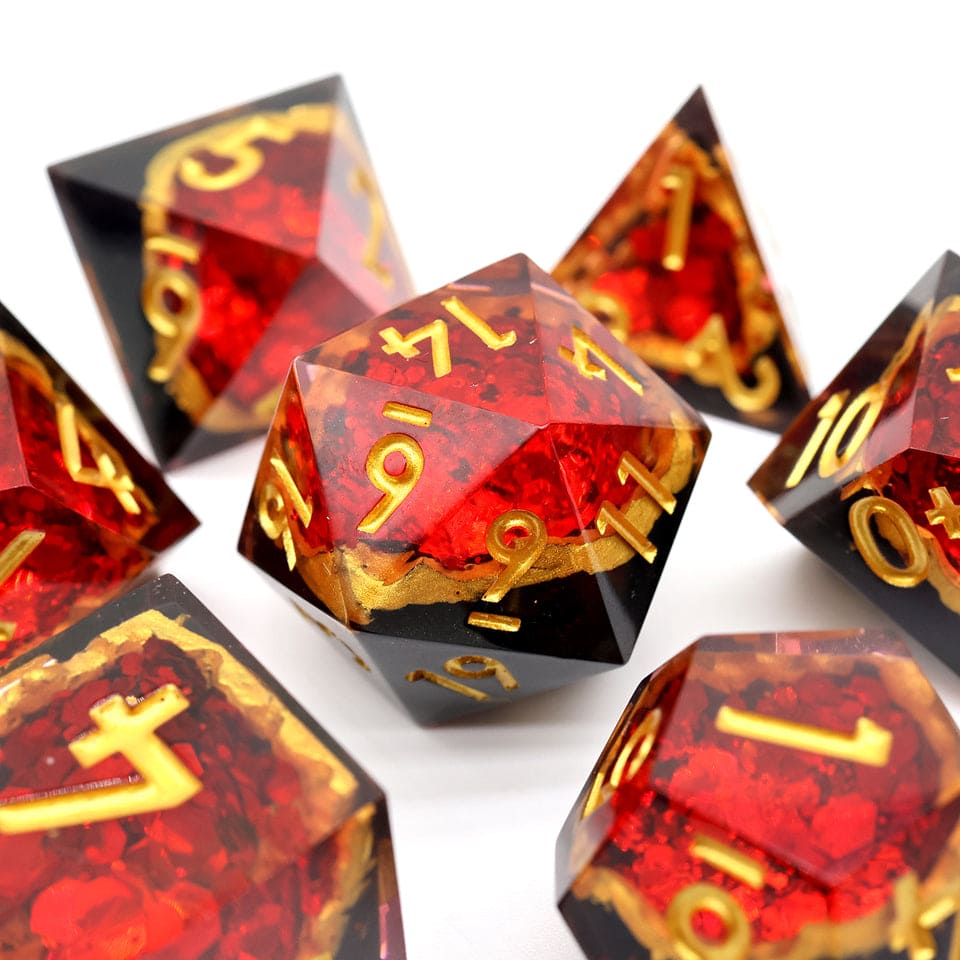 Crimson Abyss | Geode Dice | 7 Piece Set