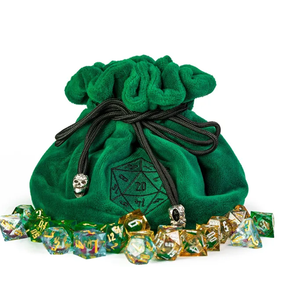 Flannel Drawstring Dice Bag - Green