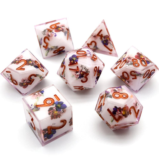 Natures Remedy | EXO DICE | Floral Print on White Core | 7 Piece set