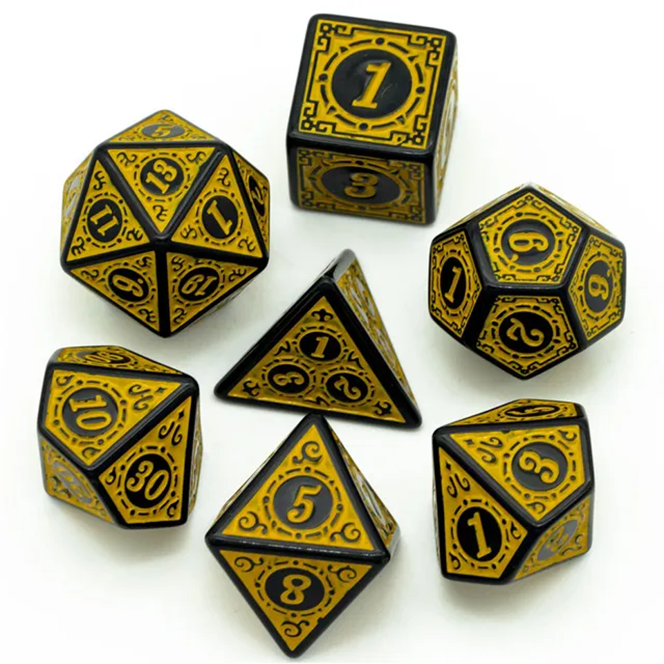 Yellow Runes | Acrylic Dice | 7 Piece Set