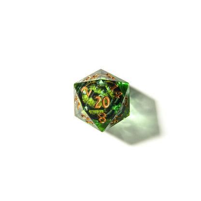 Bright green moving eye set of 7 dice