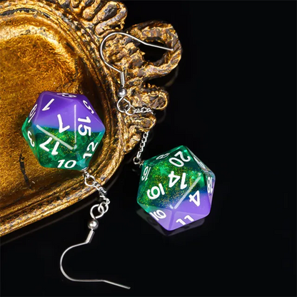 D20 Earrings - Purple/Green