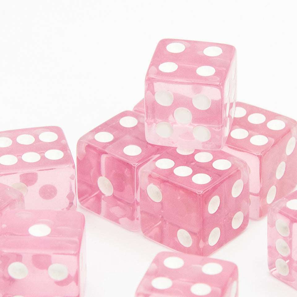 16mm D6 | Transparent Pink | Square Edge | 12 Pack