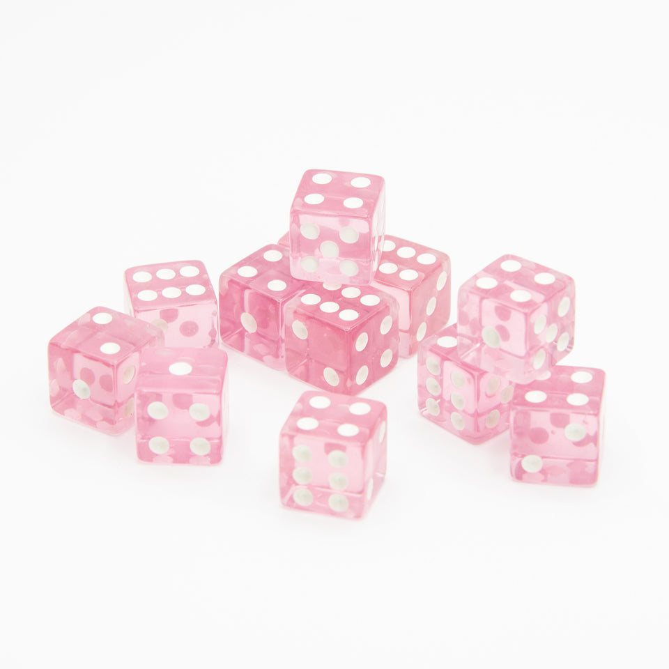 16mm D6 | Transparent Pink | Square Edge | 12 Pack