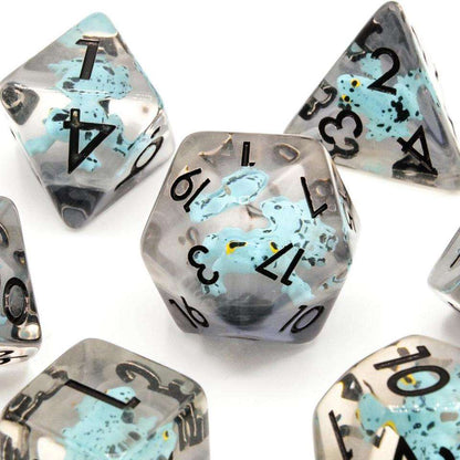 Blue Frogs | Resin Inclusion Dice | 7 Piece Set