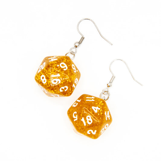 D20 Earrings | Gold Sparkle