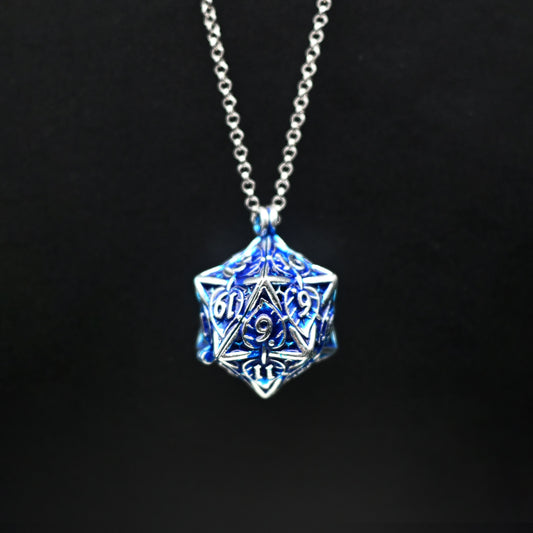 Leaflock | Frosted Silver D20 Pendant Necklace with Mini Metal Dice