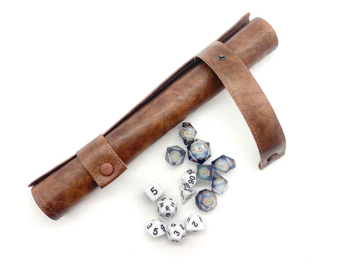 Brown Faux Leather | Scroll | Dice Storage & Dice Mat