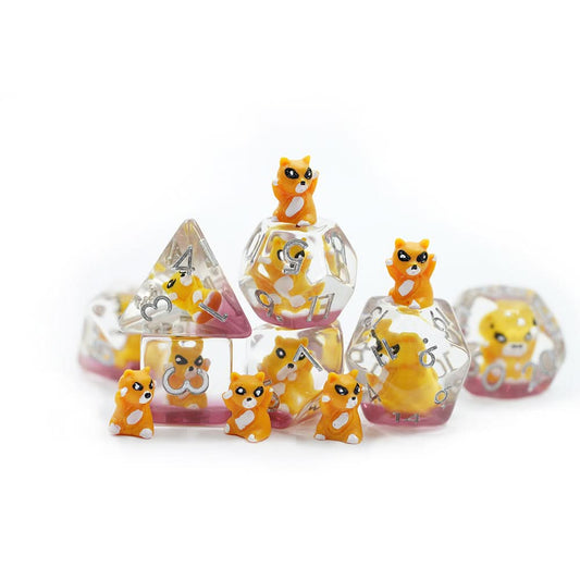 Ginger Racoon | Resin Inclusion Dice | 7 Piece Set