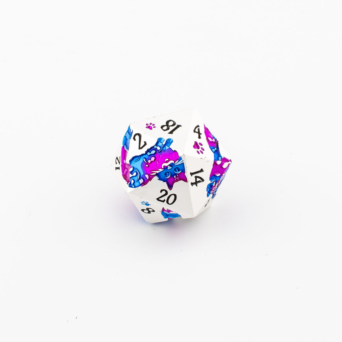 Goddammit Donut! – 7 Piece Metal DND Dice Set | Pearl Silver, Purple & Blue