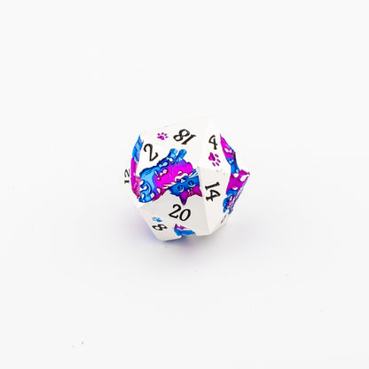 Goddammit Donut! – 7 Piece Metal DND Dice Set | Pearl Silver, Purple & Blue