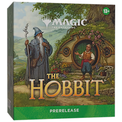 Magic: The Gathering The Hobbit Prerelease Pack featuring themed Lord of the Rings artwork and branded packaging for the special edition prerelease event.