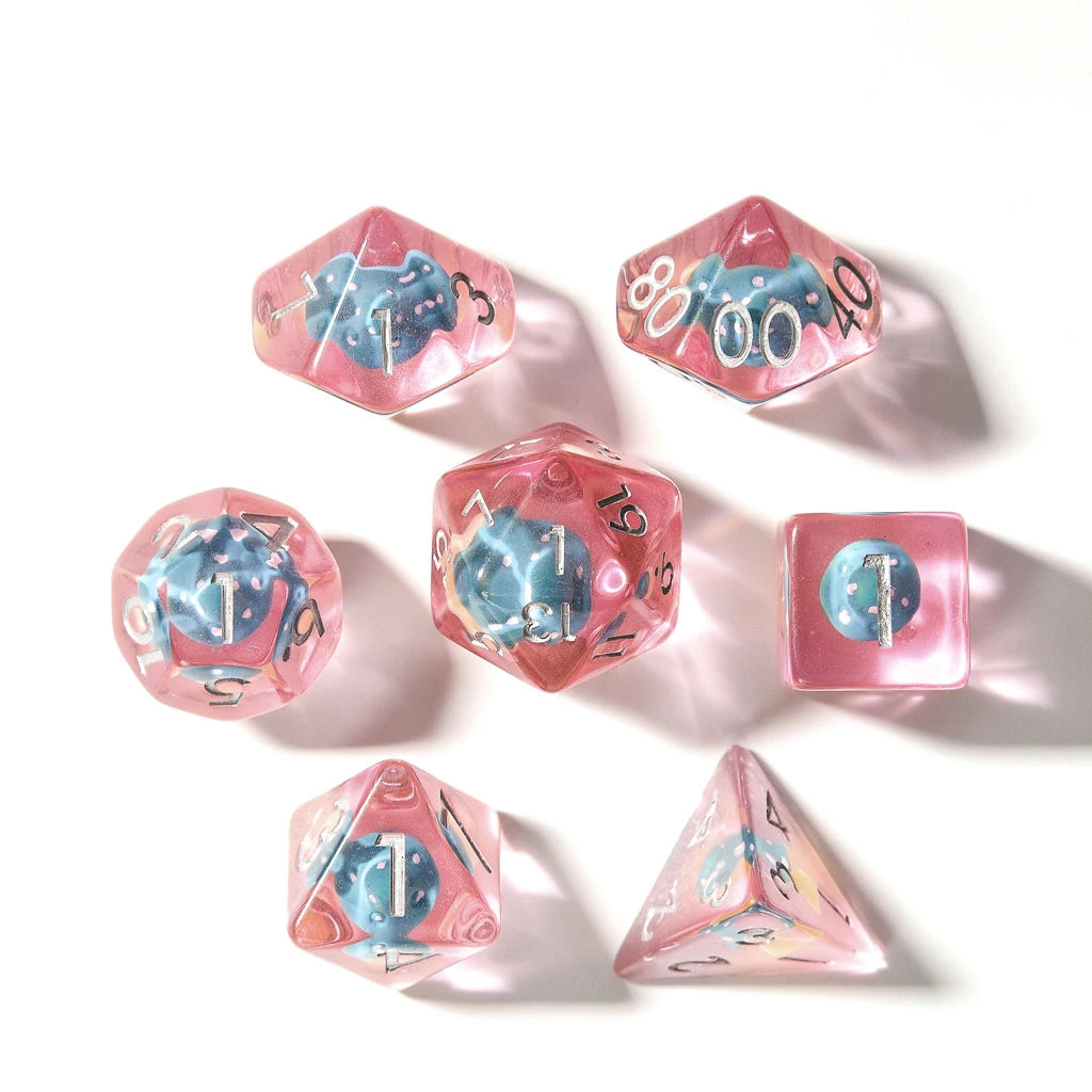 Blue Mushies | Resin Inclusion Dice | 7 Piece Set