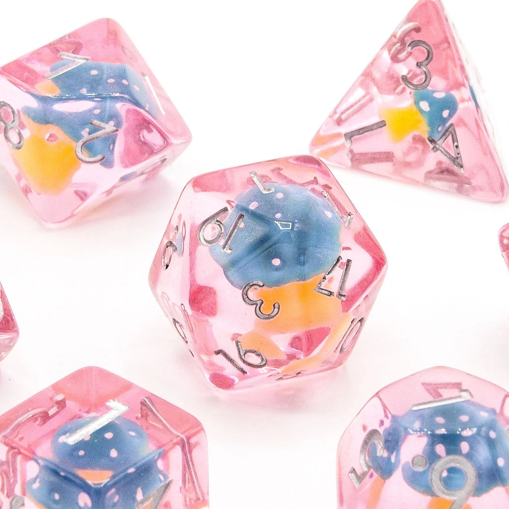 Blue Mushies | Resin Inclusion Dice | 7 Piece Set