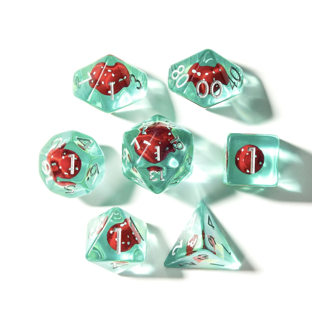 Red Mushies | Resin Inclusion Dice | 7 Piece Set