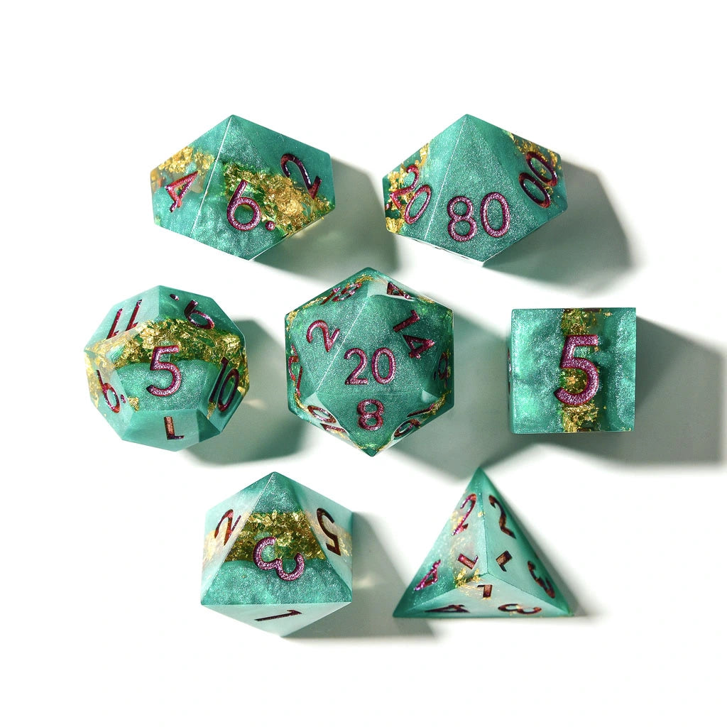 Jaded Turquoise | Sharp Edge Dice | 7 Piece Set