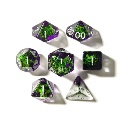 Green Frogs | Resin Inclusion Dice | 7 Piece Set