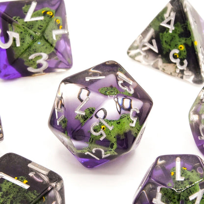 Green Frogs | Resin Inclusion Dice | 7 Piece Set