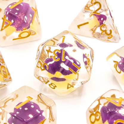 Purple Mushies | Resin Inclusion Dice | 7 Piece Set