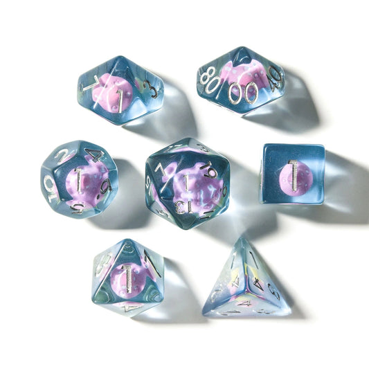 Pink Mushies | Resin Inclusion Dice | 7 Piece Set