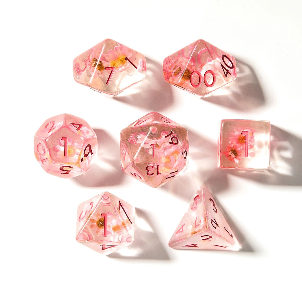 Cherry Blossoms | Resin Inclusion Dice | 7 Piece Set