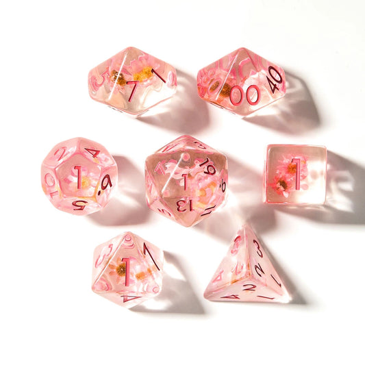 Cherry Blossoms | Resin Inclusion Dice | 7 Piece Set