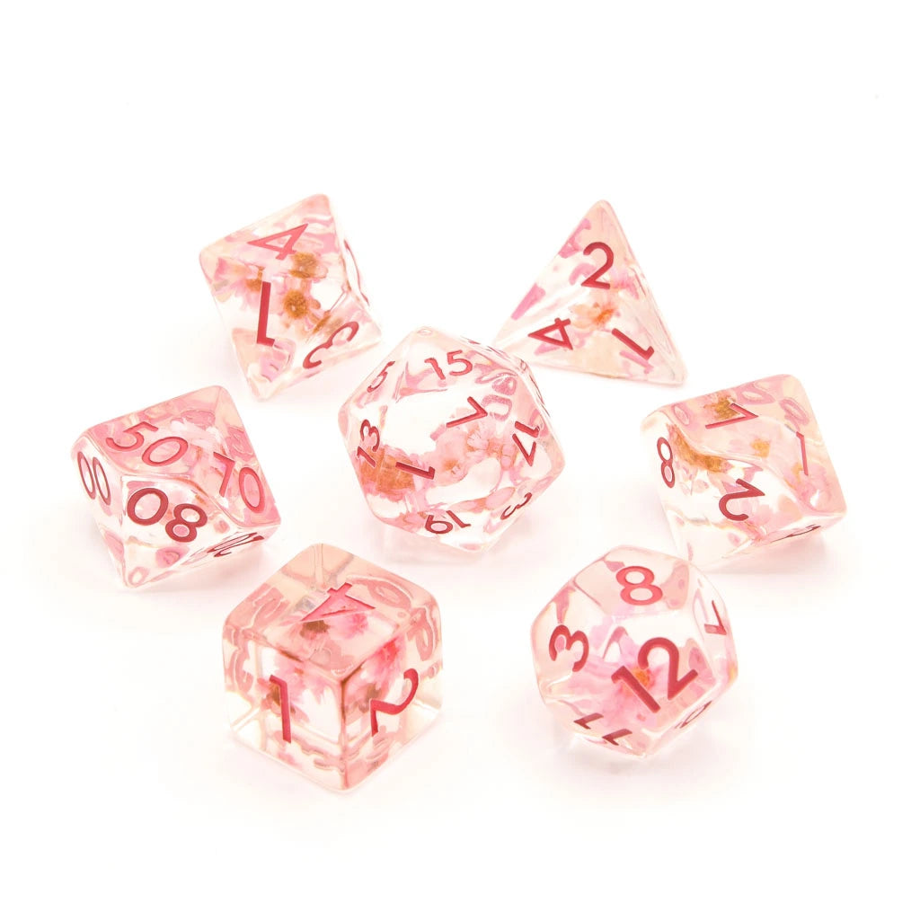 Cherry Blossoms | Resin Inclusion Dice | 7 Piece Set