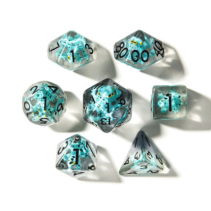 Blue Frogs | Resin Inclusion Dice | 7 Piece Set