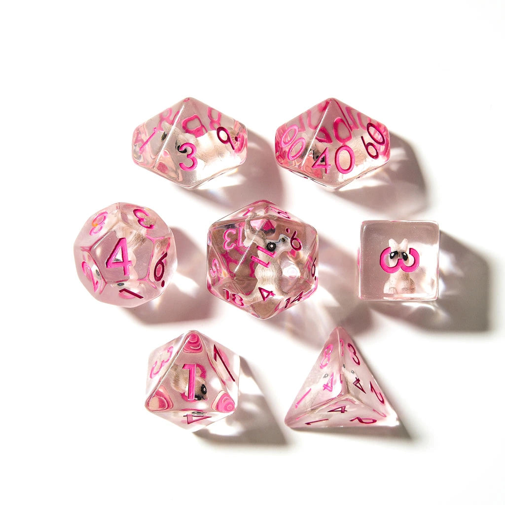 Rabbits | Resin Inclusion Dice | 7 Piece Set