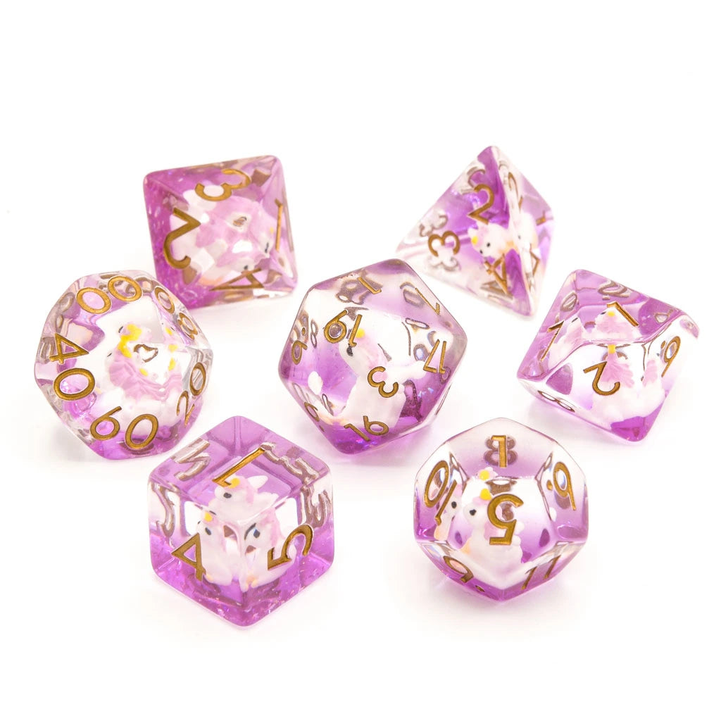 Unicorns | Resin Inclusion Dice | 7 Piece Set