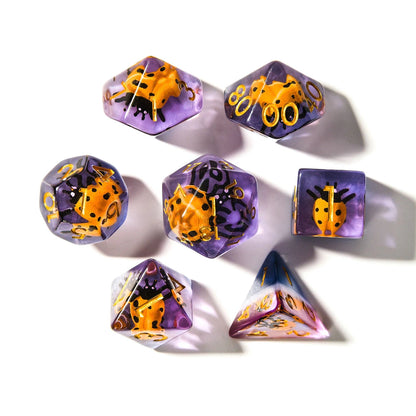 Yellow Ladybugs | Resin Inclusion Dice | 7 Piece Set