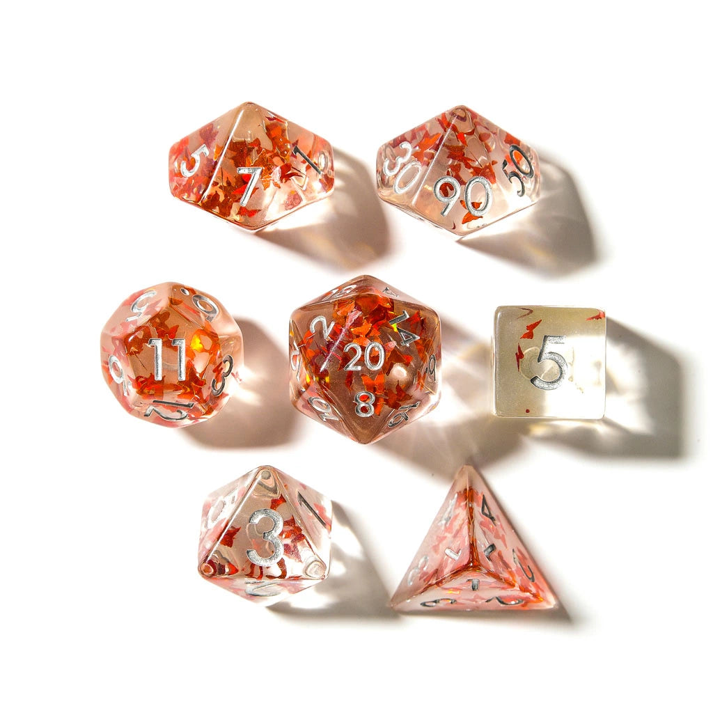 Orange Butterfly | Resin Inclusion Dice | 7 Piece Set