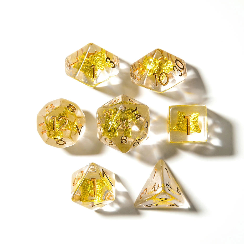 Gold Butterfly | Resin Inclusion Dice | 7 Piece Set