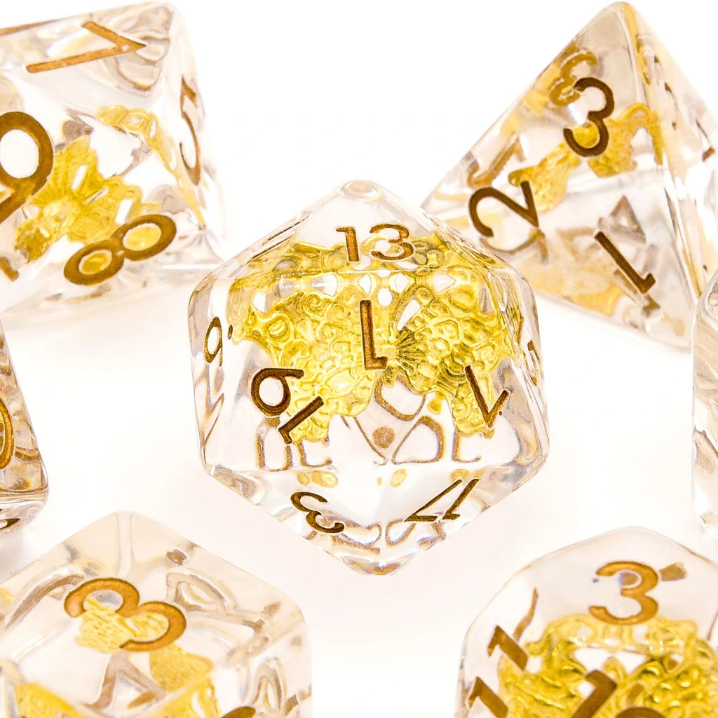 Gold Butterfly | Resin Inclusion Dice | 7 Piece Set