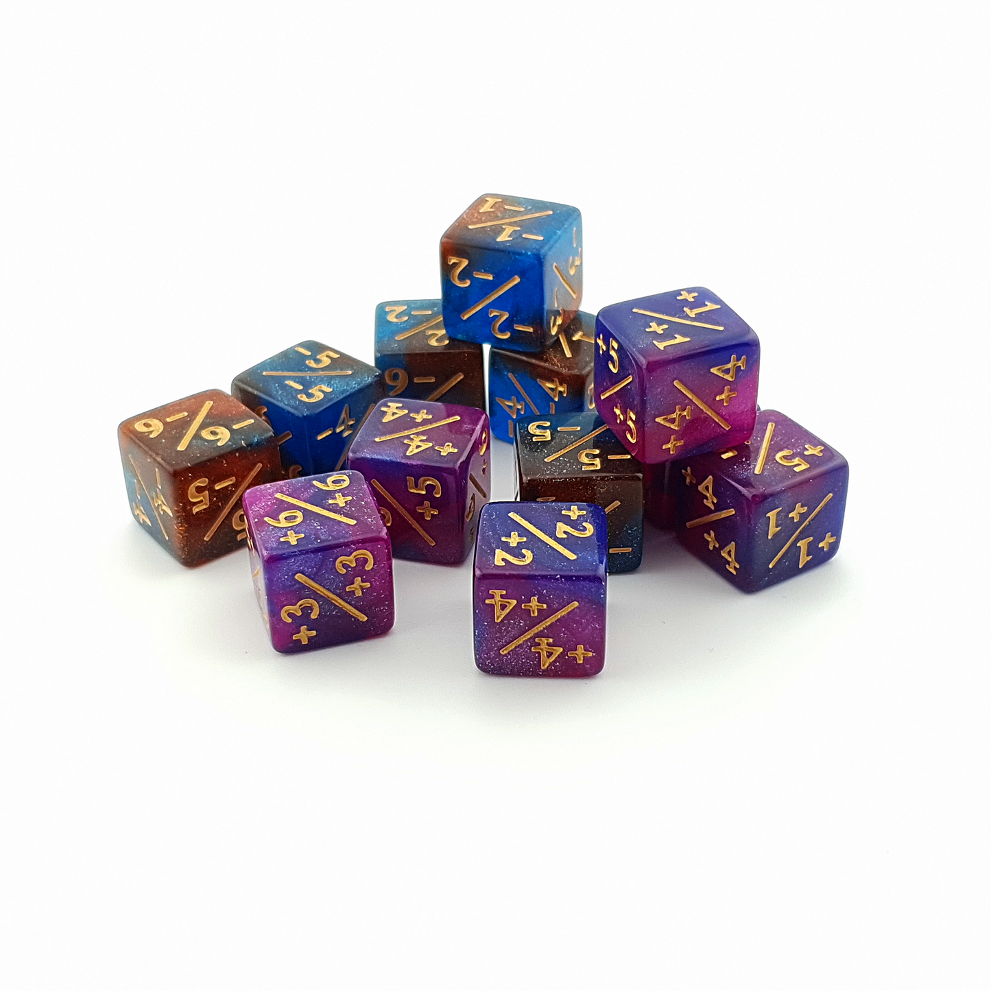 16mm D6 Dice Counters | Blue & Purple | 12 Pack