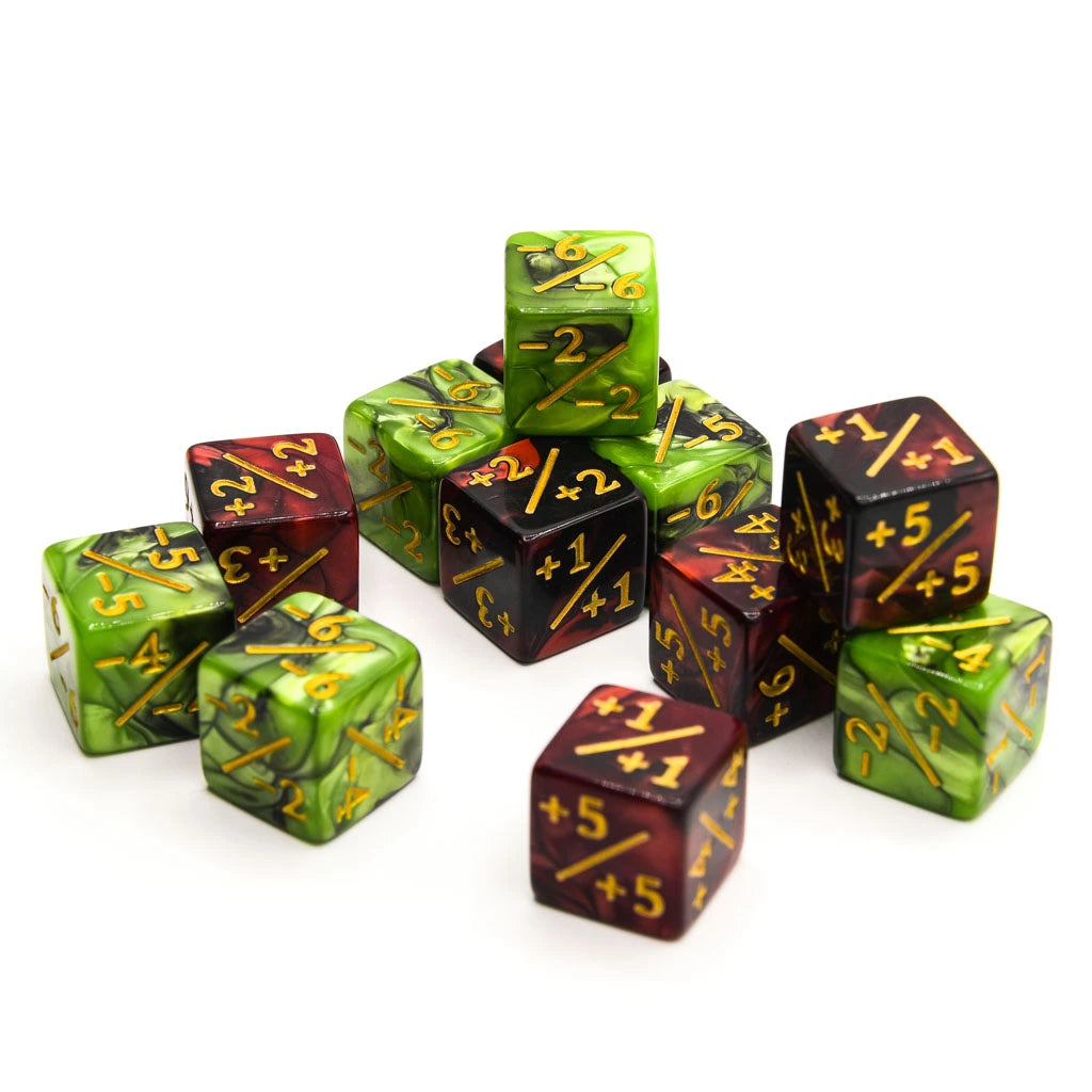 Plus & Minus | Red & Green | D6 Dice | 12 Pack