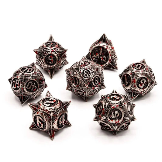 Bloody Mace – lifestyle shot – metal DnD dice set