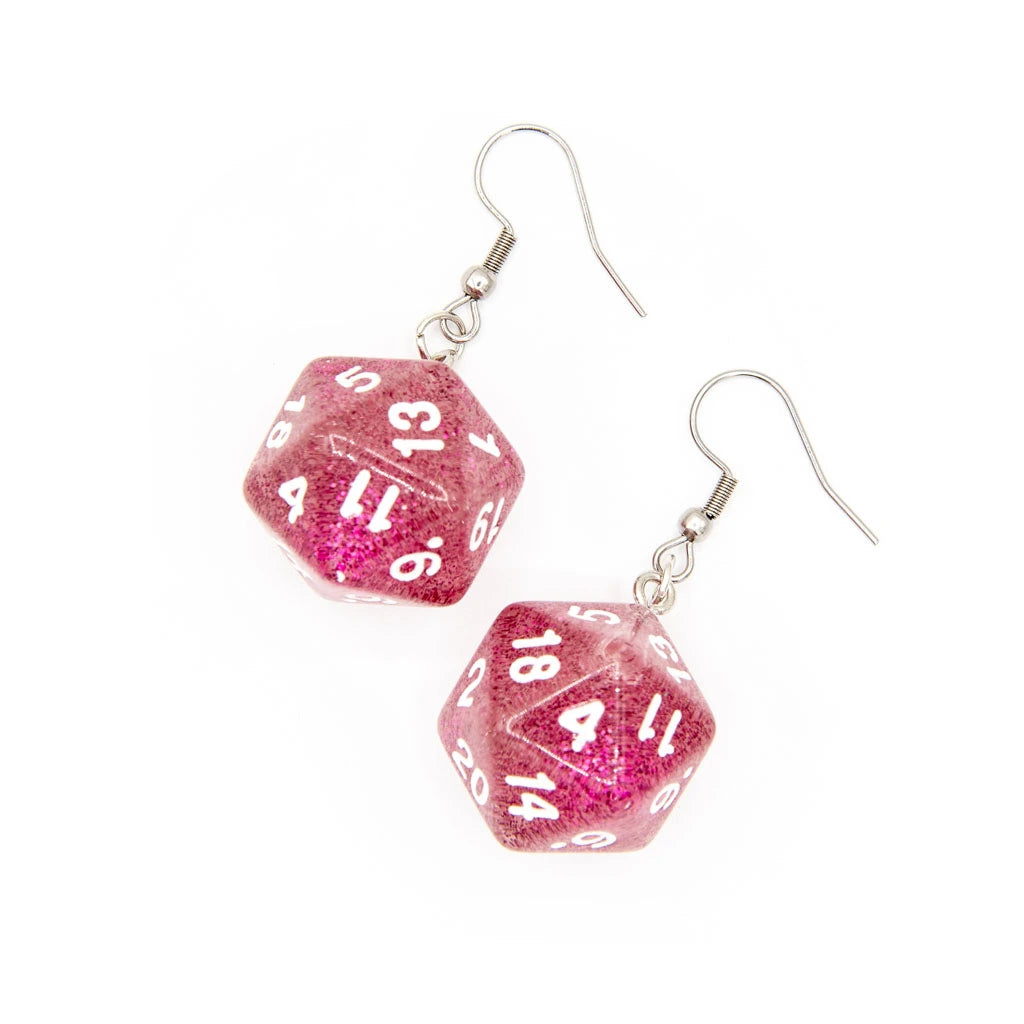 D20 Earrings | Pink Sparkle