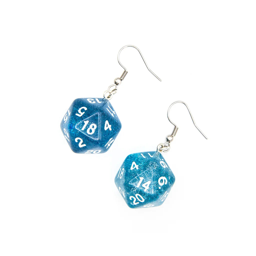 D20 Earrings | Blue Sparkle