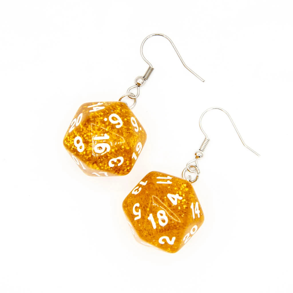 D20 Earrings | Gold Sparkle