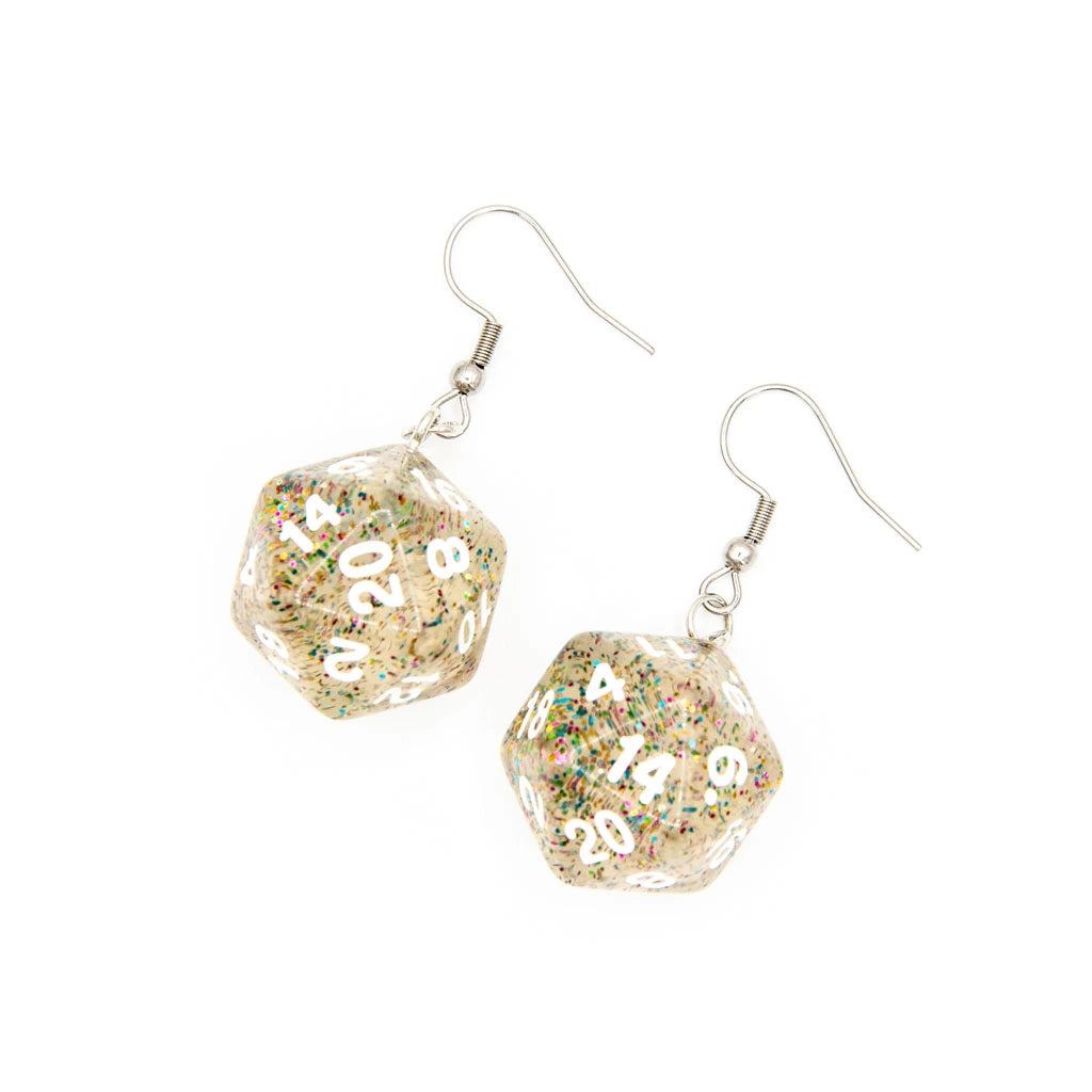 D20 Earrings | Rainbow Sparkle