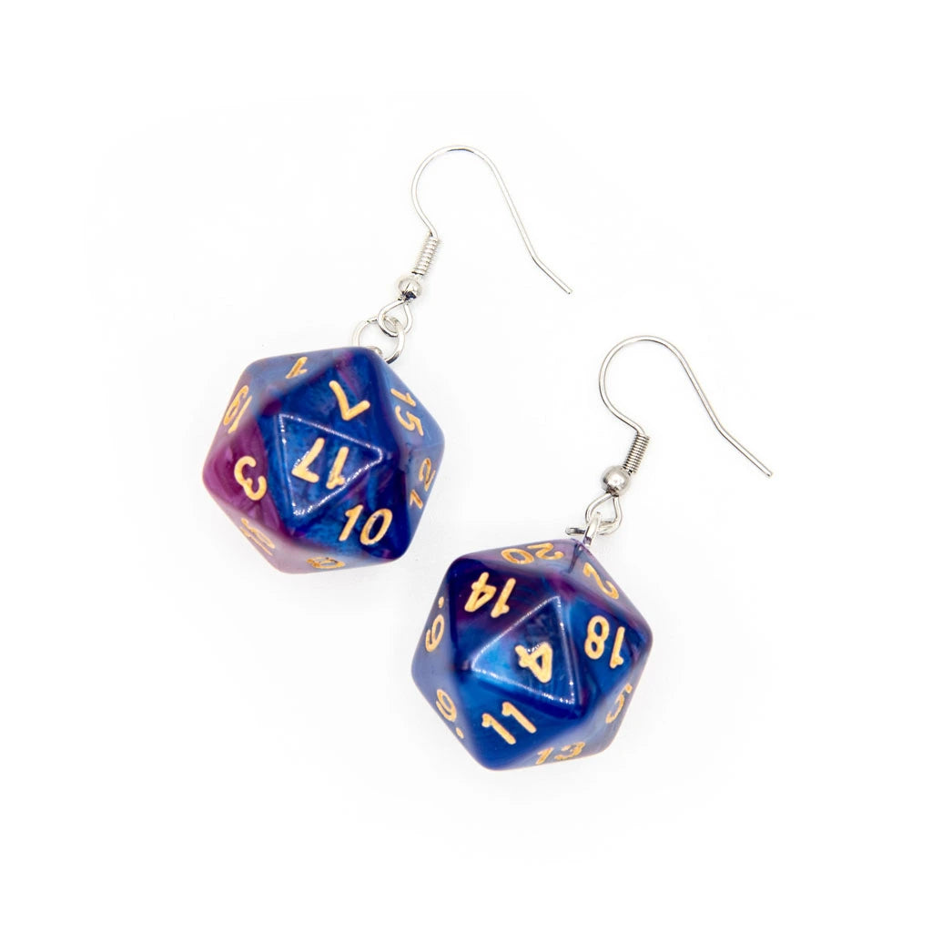 D20 Earrings | Purple & Blue Swirl