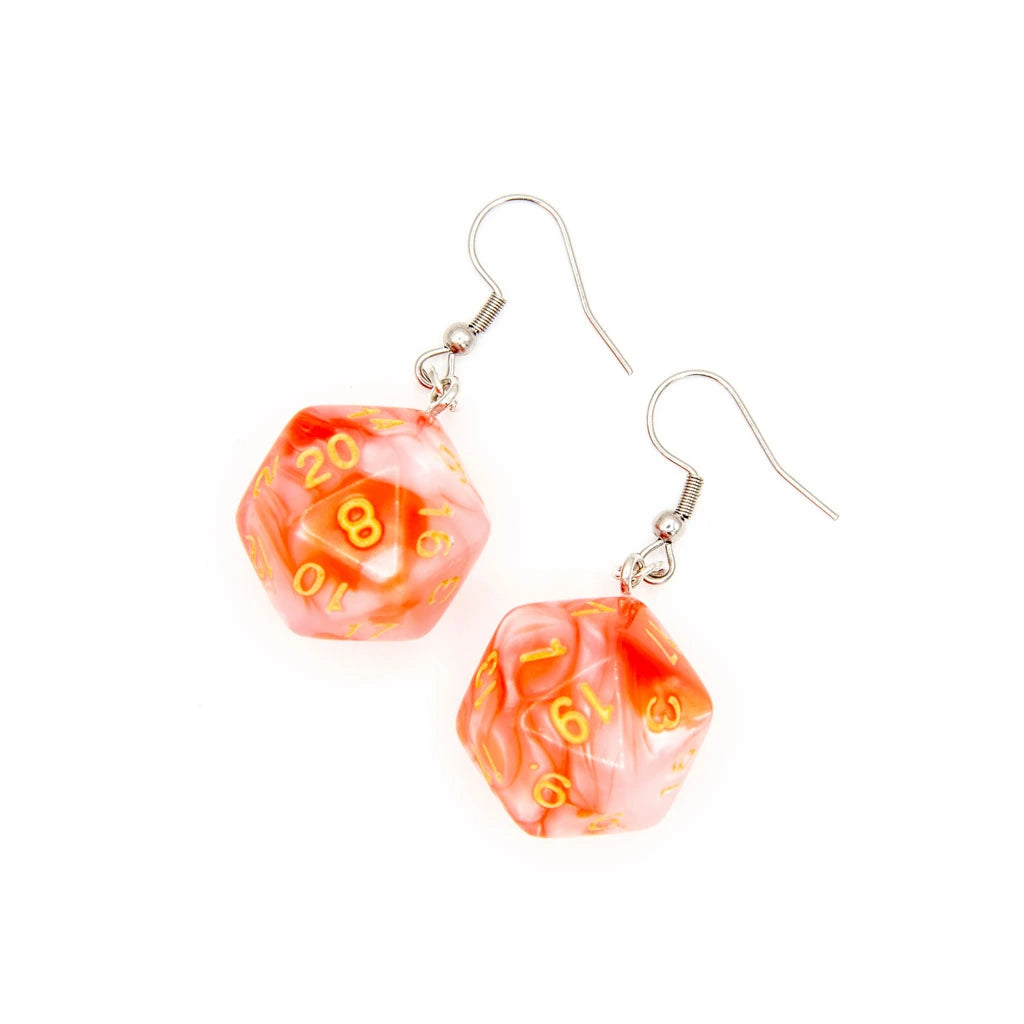 D20 Earrings | Orange & Pink Swirl