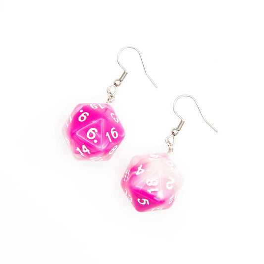 D20 Earrings | Light Pink Swirl