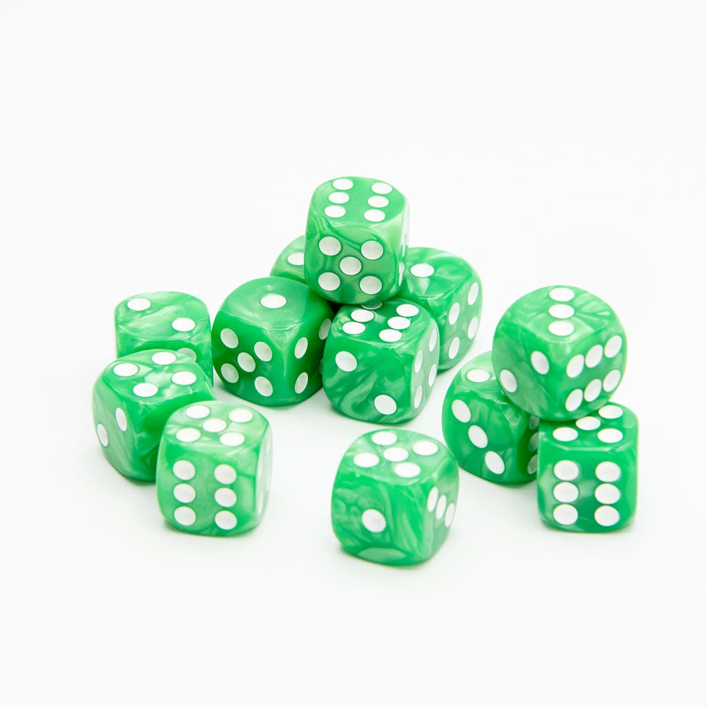 16mm D6 | Pearl Light Green | Round Edge | 12 Pack